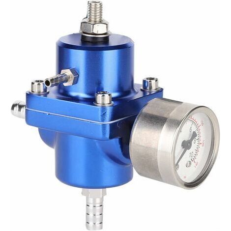 BUNTHAUS Régulateur de Pression de Turbo 0-140 psi Kit de Tuyau de Jauge de Régulateur de Pression de Carburant Réglable Universel(Bleu)