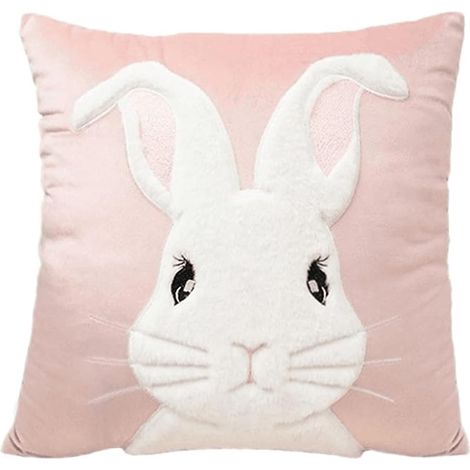 Housses de coussin Printemps et Pâques (45 x 45 cm) — Housses de coussin motif lapin, idéales pour la décoration printanière  Coussins décoratifs imprimés pour la maison (Rose - Lot de 2) (1/4)