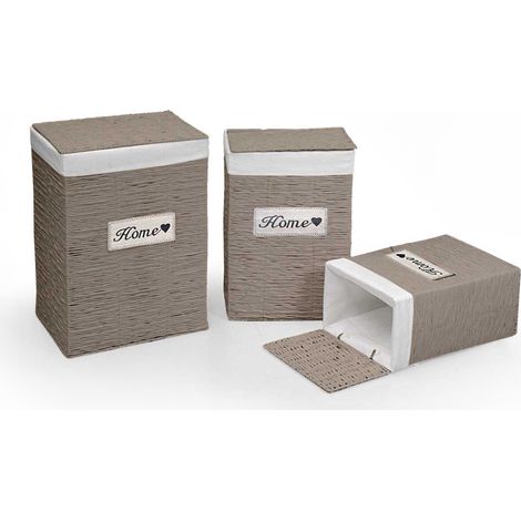 SET 3 CESTE RETTANGOLARI PORTABIANCHERIA HOME 54/49/44 COLORE TORTORA E BIANCO (1/2)