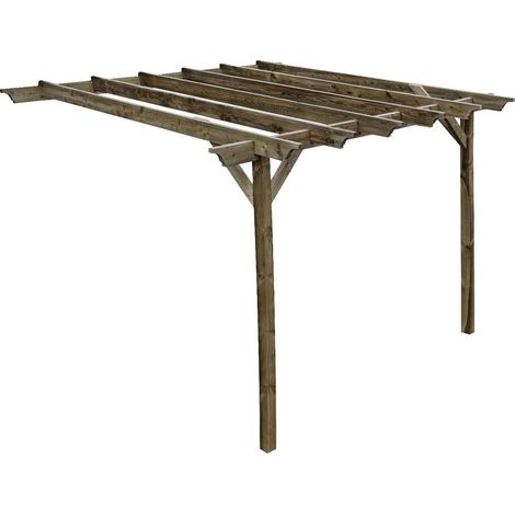 Lean to wooden garden pergola kit - Champion design wall mounted gazebo, 4.2m x 4.8m (Rustic brown finish)