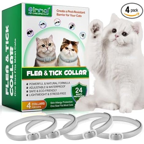 Collier Anti-puces et Anti-tiques pour Chat 4Pcs, 24 Mois de Protection Efficace, Protection Contre Les Allergies cutanées, Doux et Confortable, Ajustable et imperméable, Convient à Tous Les Chats (1/5)