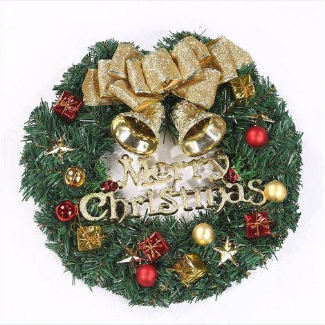 Guirlande De Noël - 30 Cm - Pour Porte D Entrée Extérieure - Avec Panneau Joyeux Noël Et Nœud Papillon À Clochettes - 1 Pièce (1/2)