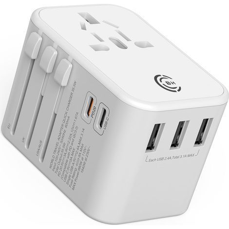 Adaptateur de voyage universel Adaptateur multiprise international Adaptateur secteur mondial Type CA UK USA Europe USB tout en un (1/5)
