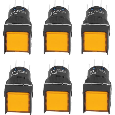 25 interrupteurs à bouton poussoir lumineux 16mm carrés, verrouillage automatique, mini interrupteurs de puissance 24V 5A jaunes (1/5)