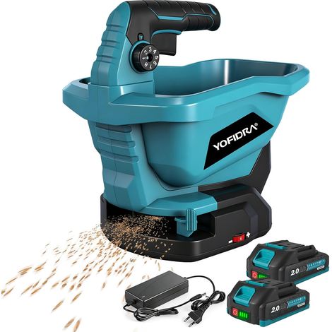 Electric Lawn Fertilizer Spreader 3.3L, 8 Flows, 6 Speeds Seed Drill with 2 Batteries of 2.0 Ah, Width 5 m, Coverage 800 m², for Seed, Fertilizer and Snow Removal Salt (1/5)