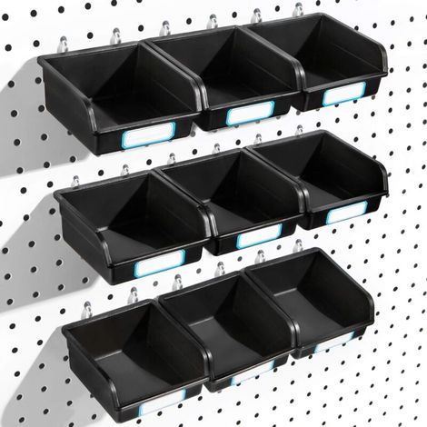 Lot de 10 bacs à panneaux perforés avec crochets – Pour rangement d'outils – Résistant jusqu'à 10 kg – Compatible avec trous de 1.6-2.5CM (1/2)