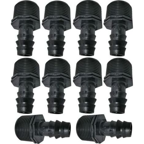 Lot de 10 Adaptateurs/raccords mâles cannelés Ø16mmx3/4'' de Tuyau Goutte à Goutte Filetage Externe (pour Tuyau de Ø16mm) - connecteur pour système d'irrigation/arrosage (1/4)