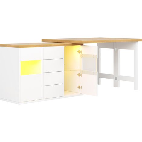 Drehbare Kücheninsel 360° mit RGB-LED 120–197 cm, 4 Schubladen und Glastüren, weiß (1/5)