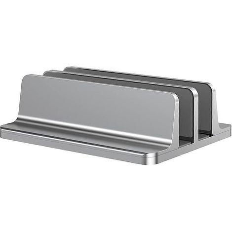 Support vertical pour ordinateur portable, réglable, à 2 emplacements, en aluminium, pour ordinateurs portables, tablettes et livres jusqu'à 17,3 pouces (gris). (1/5)