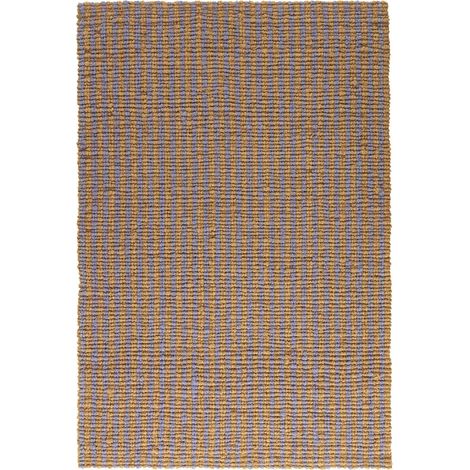 tapis artisanal en fibre de coco marron style rustique - marron naturel tressé avec touches bleues (1/2)
