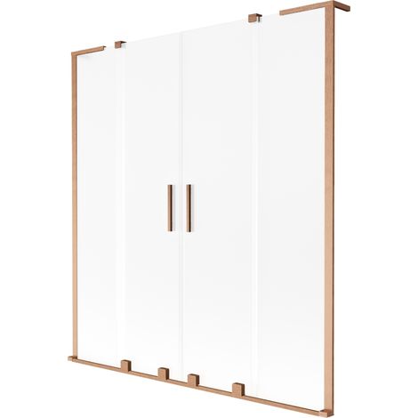 Paroi de baignoire Mexen Velar L Duo, 2 volets coulissants 150 x 150 cm, givrée, cuivre brossé - 896-150-003-32-65 (1/2)