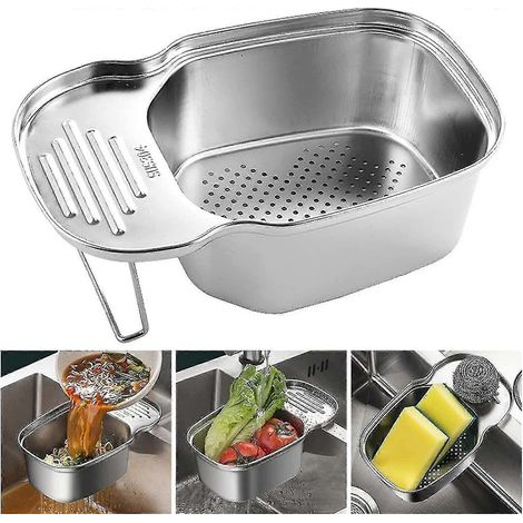 Panier égouttoir de cuisine, panier d'angle multifonctionnel pour égoutter, récupérer les restes alimentaires, poubelle, acier inoxydable