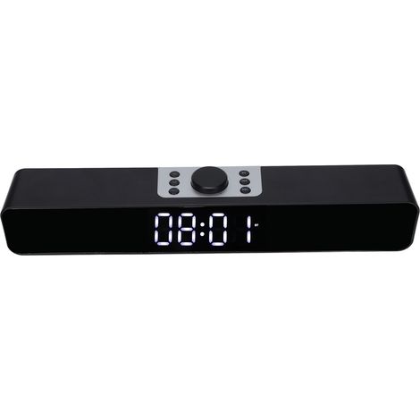 Enceinte Bluetooth sans fil G12 avec horloge, design miroir LED et barre de son multifonction pour PC en noir