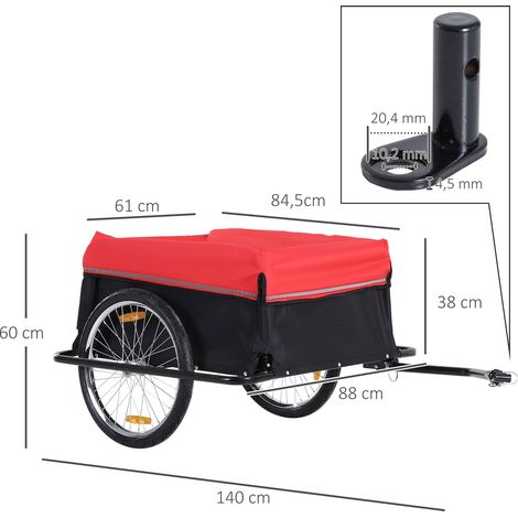 Remorque pliable pour vélo, remorque cargo avec attelage, remorque de transport avec une capacité de charge jusqu'à 40 kg, remorque de transport pour vélos et chariots, 140 x 88 x 60 cm (1/5)