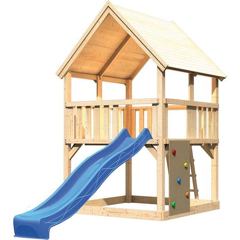 Akubi Spielturm Luis natur Rut. blau+Kletterwand