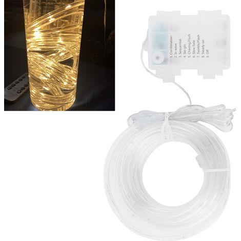 Guirlande lumineuse extérieure étanche à lumière blanc chaud, 50 LED, 8 modes, tube en fil de cuivre, pour décoration de cour. (1/5)