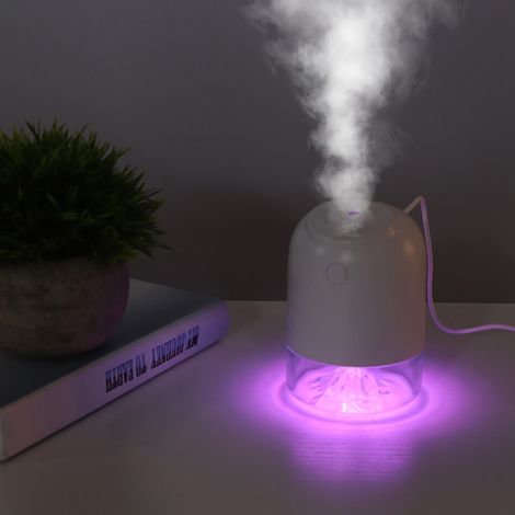 Mini-USB-Tischluftbefeuchter mit Timer, Luftreiniger für Auto oder Büro, Zerstäuber mit LED-Leuchten (weiß) (1/5)