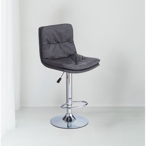 Sgabello Paco con seduta in ecopelle grigio e gamba in metallo inox