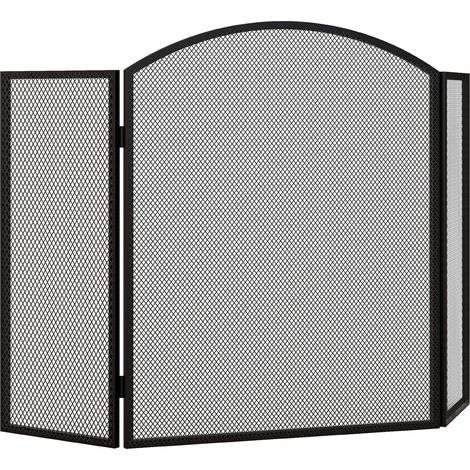 Pare-feu pliable à 3 panneaux avec cadre en acier 96 x 62 cm noir