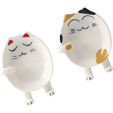Ensemble support pour couvercle de casserole en céramique et porte-ustensiles, 2 pcs décoratives chat aux oreilles rouges et blanches