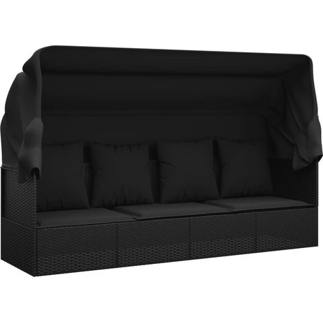 Maison Exclusive - Outdoor-Loungebett mit Dach und Kissen Schwarz