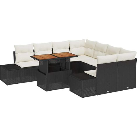 Garden Sofa Set with Storage 9 pcs Black Poly rattan vidaXL