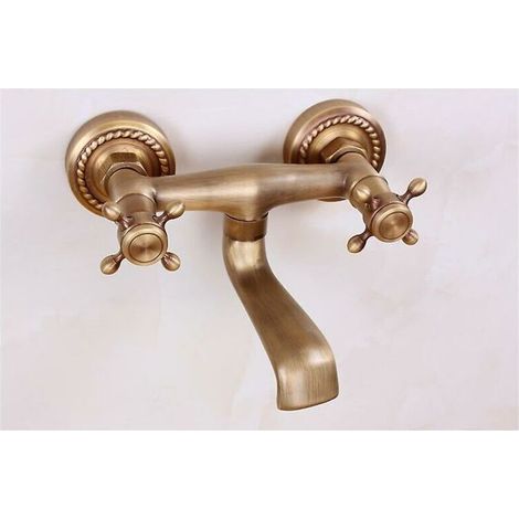 Robinet mural de cuisine en cuivre antique – Bec rotatif 180° – Installation murale – Eau chaude et froide – Finition vintage (1/2)