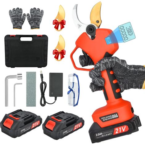 Sécateur électrique, 50 mm, batterie avec affichage, batteries 2 x 2 000 mAh, sécateur 800 W avec moteur sans balais pour jardinage, arbres fruitiers, vignobles (1/5)