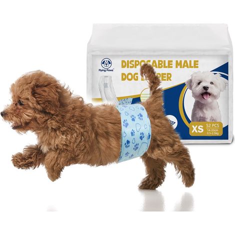 52 Couches Jetables pour Chien Mâle XS, Indicateur d'Humidité Culottes Hygéniques Super Absorbantes, Bandes Ventrales Anti-Fuites (1/5)