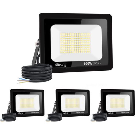 4 projecteurs led 100w, 10000lm, 6500k, ip66, angle 120°, pour extérieur jardin garage terrasse cour