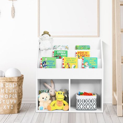 Libreria infantil de madera con 3 niveles y 2 estantes estanteria para juguetes blanca