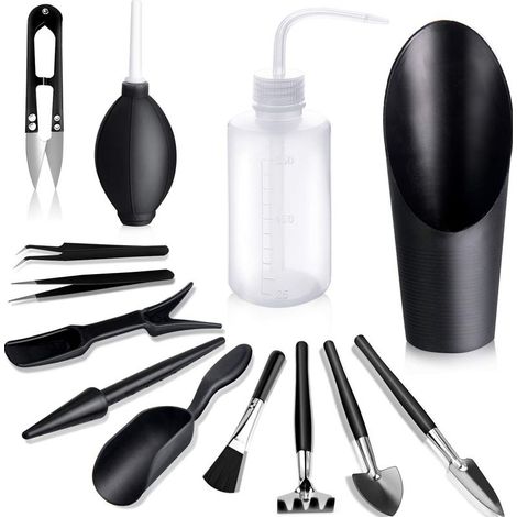 Succulent plant tools, 13-piece mini gardening tool set, transplanting tool set, mini succulent plant care set, black. (1/5)