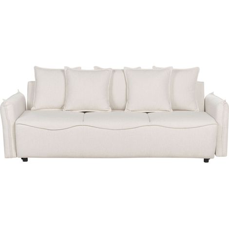Schlafsofa 3-Sitzer KRAMA Stoff Cremeweiß mit Stauraum (1/5)