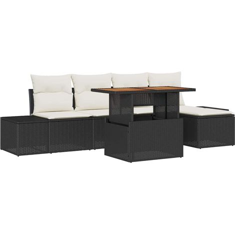 Garden Sofa Set with Storage 6 pcs Black Poly rattan vidaXL