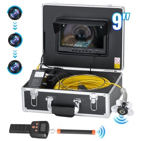 Caméra Inspection Canalisation avec Localisateur 512 Hz Endoscope Drain 30 m Écran 9'' Auto-nivellement, Zoom 36X, Étanche IP68, 12 LED, Carte SD 32 Go, pour Conduit, Égout, Plomberie, Tuyaux (1/3)