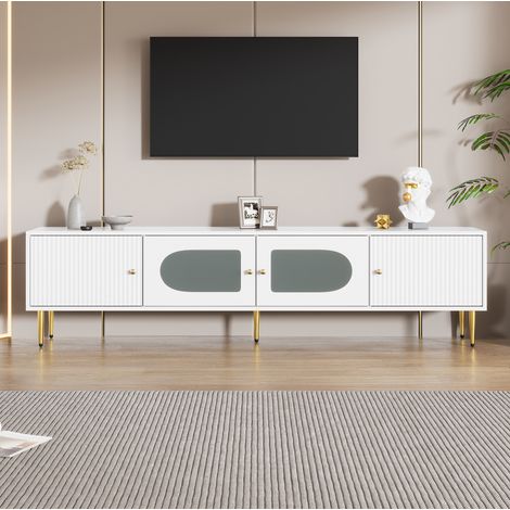 TV-Möbel 170 x 35 x 50 cm weiß mit goldenen Füßen und Griffen, 4 Türen, 35 kg HAVRYA (1/5)