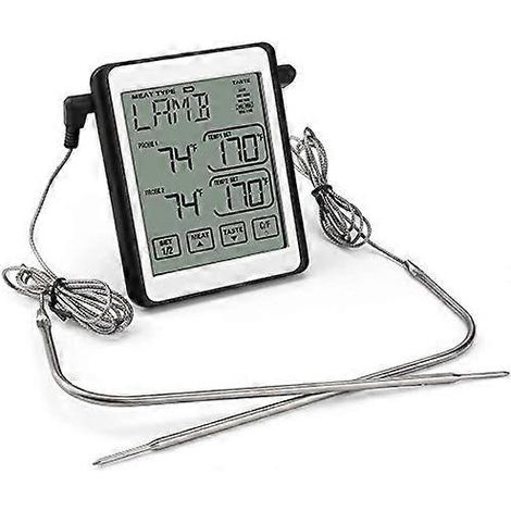 Digitales Fleischthermometer mit zwei Sonden, Grillthermometer, hintergrundbeleuchteter LCD-Touchscreen, Timer und Alarm. (1/5)