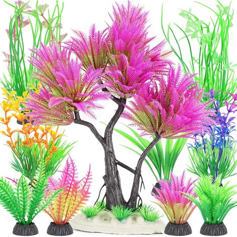Alberello acquario rosa in plastica, set con cespugli artificiali (1/4)