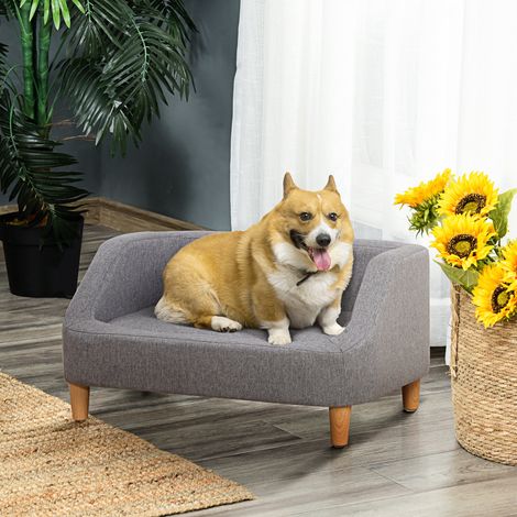 Canapé pour chien lit pour chien animal domestique style scandinave pieds en bois revêtement tissu déhoussable gris 75 x 55 x 39 cm