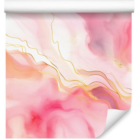 Papier peint encre corail, rose poudré, blanc et crème 50x1000 cm (1/5)
