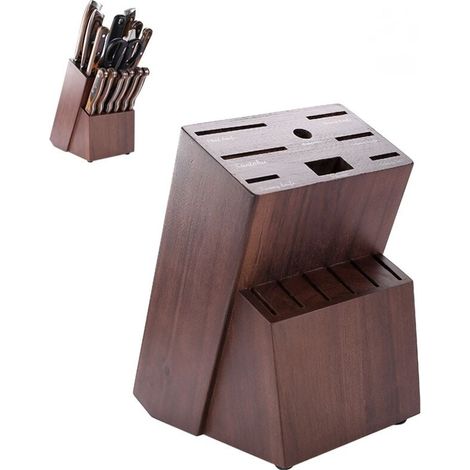 Soporte para cuchillos de cocina de madera de acacia, soporte universal para cuchillos, patas antideslizantes, almacenamiento de utensilios de cocina, bloques vacíos para 15 cuchillos. (1/4)