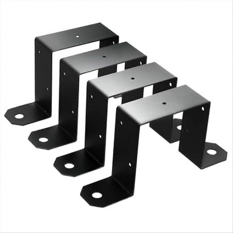 Set mit 4 schwarzen Pfostenhalterungen für Terrassenzäune, kompatibel mit U-förmigen Halterungen für 10 x 10 cm (4 x 4 Zoll) Pfosten. Auch zur Befestigung von Metall- oder Holzpfosten geeignet. (1/5)