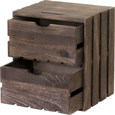 Comodino cassettiera HHG-515 serie Vintage 2 cassetti, marrone