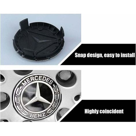 Cache moyeux 75mm pour Mercedes Benz – Lot de 4 – Plastique ABS et aluminium – Remplacement enjoliveurs de roue usés