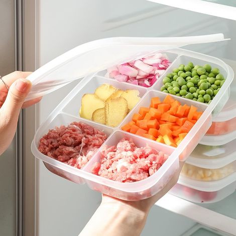 Cajón para verduras dividido con tapa y 6 compartimentos reutilizables, caja de almacenamiento para refrigerador (1/5)