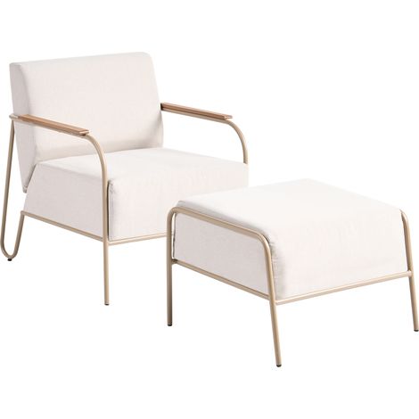 Sillón de jardín moderno para exteriores cojines tapizados estructura de metal con reposapiés beige Nimis