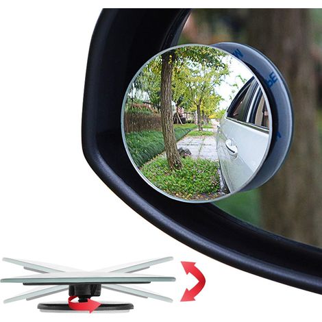 Rétroviseur d'angle mort 2" rond, lentille ajustable en verre HD convexe grand angle pour voiture SUV à montage universel, Pack de 4 (1/5)