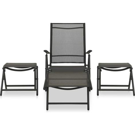 Set Divani da Giardino 3 pz Salotto da Giardino in Textilene e Alluminio Nero (1/5)