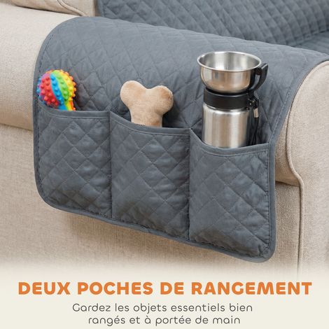 Housse de Canapé Protecteur de Meubles 3 Places Imperméable Anti-glisse avec Poches de Rangement Gris (1/5)