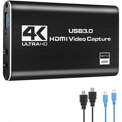 Carte d'acquisition audio et vidéo double canal, convertisseur vidéo adaptateur de capture USB 3.0 4K, adaptée à la diffusion vidéo en direct de jeux. (1/4)